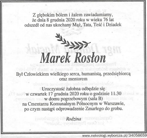 nekrolog Marka Rosłonia